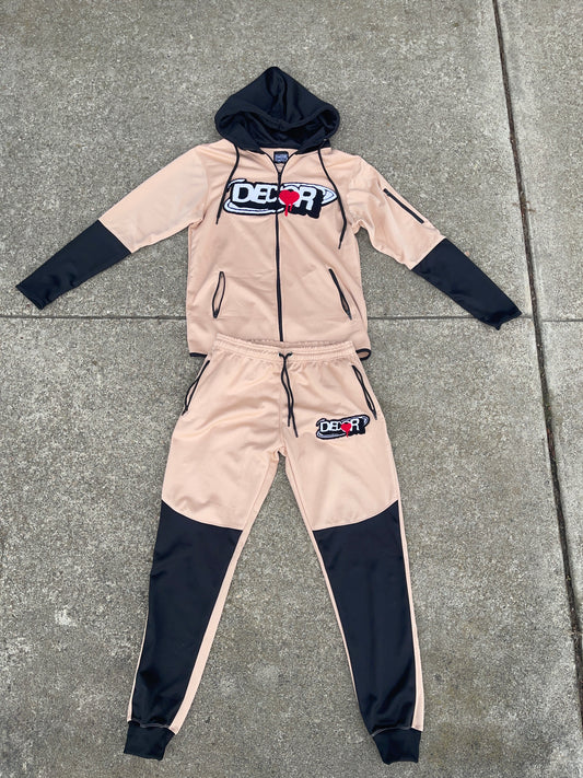 BEIGE/BLACK Unisex 100% Cotton Tech fleece sweatsuit